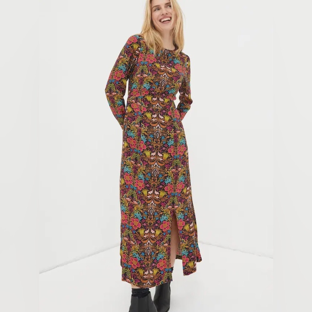 FatFace Orange Haldon Art Floral Midi Dress size 8